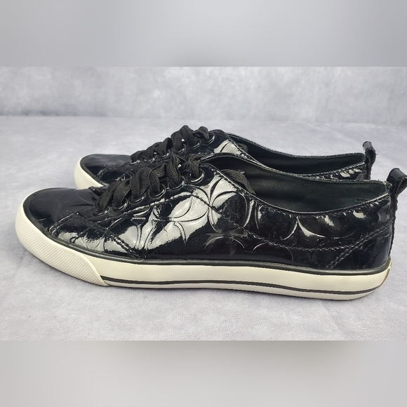 Coach "Suzzy" Black Signature Embossed Patent Leather Sneakers 5B - Picture 5 of 10